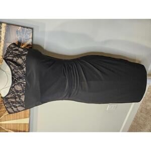 Chaps Black Lace Yoke Midi Dress